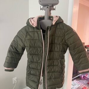 Michael Kors Kids Green Puffer Jacket with Pink Accents